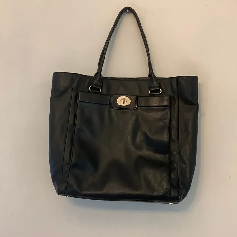 Kate Spade black leather tote bag with exterior and interior pockets